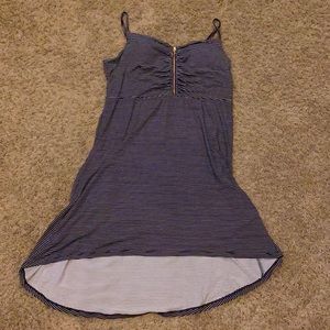 Navy blue and white high-low dress